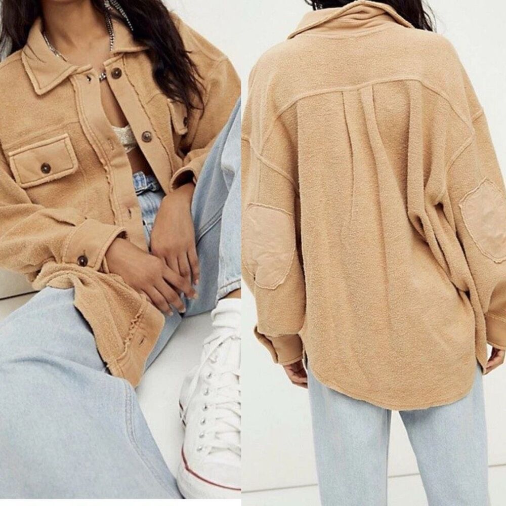 Free People Ruby Jacket, tan oversized fleece shacket size small - Picture 1 of 8